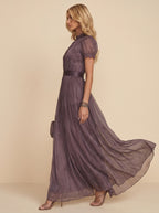 Flavia | Sheer Lace-Trim Pleated Maxi Dress