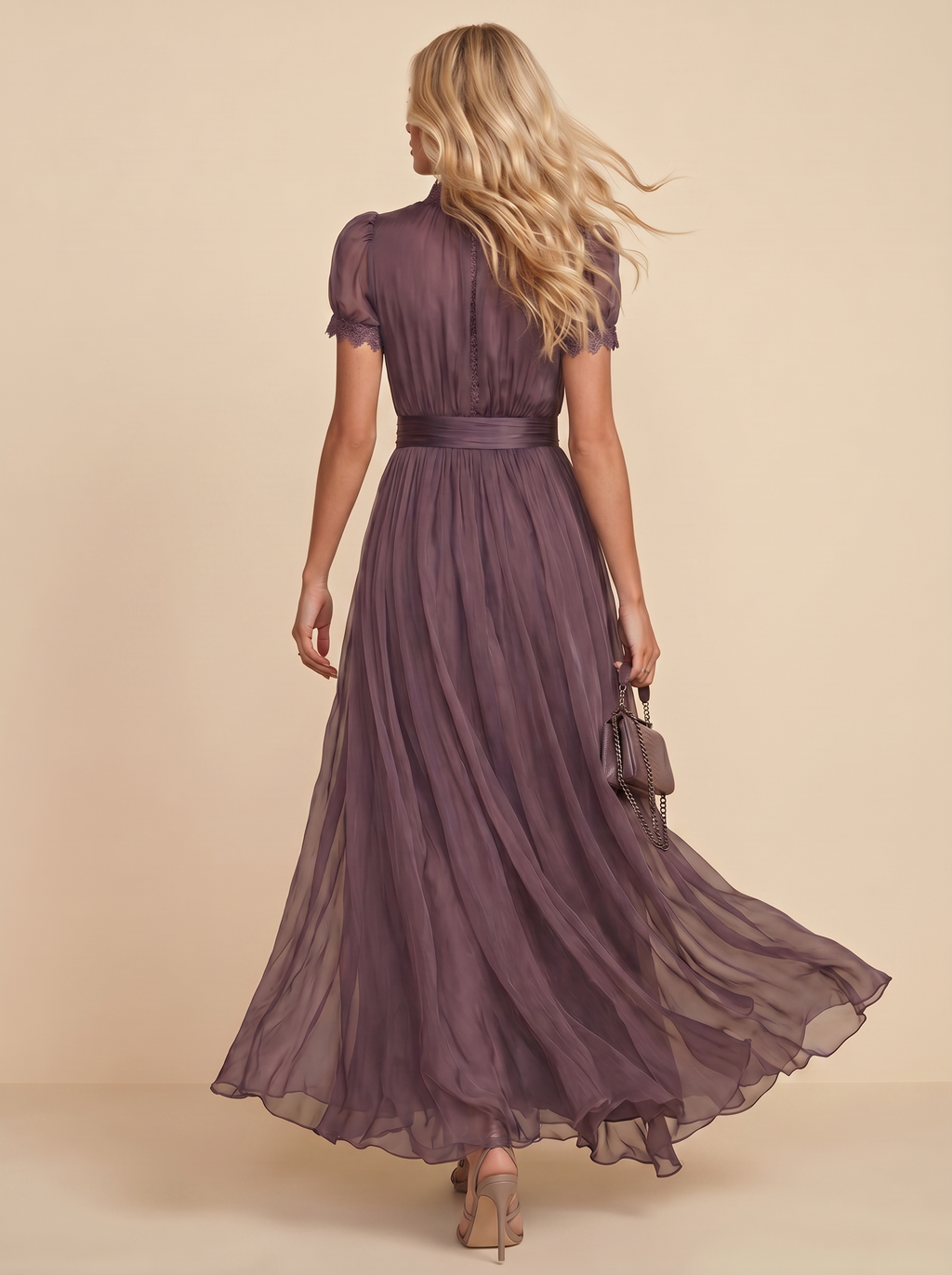 Flavia | Sheer Lace-Trim Pleated Maxi Dress