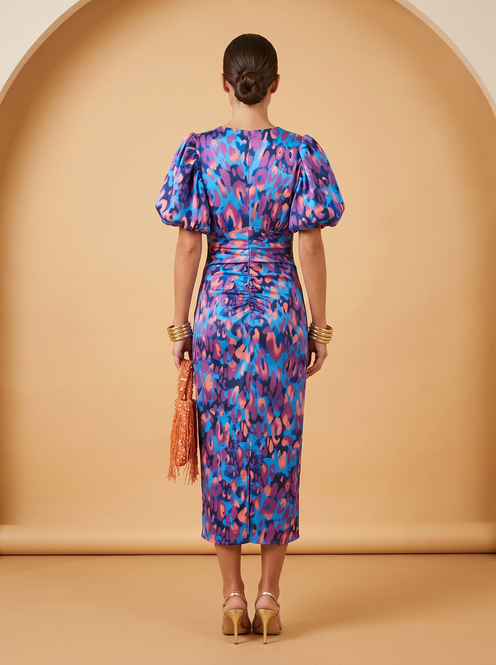Floral Puff Sleeve Bodycon Midi Dress
