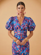 Floral Puff Sleeve Bodycon Midi Dress