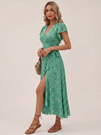 Bohemian Floral Wrap Maxi Dress