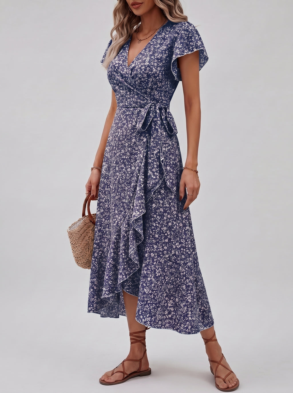 Bohemian Floral Wrap Maxi Dress