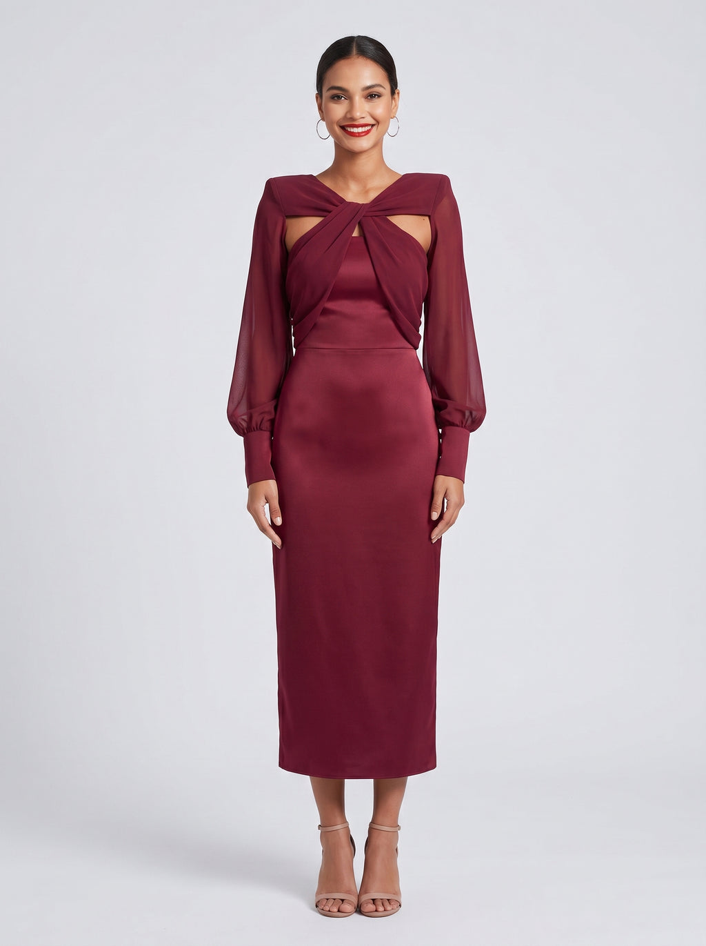 Twist-Front Long Sleeve Maxi Dress