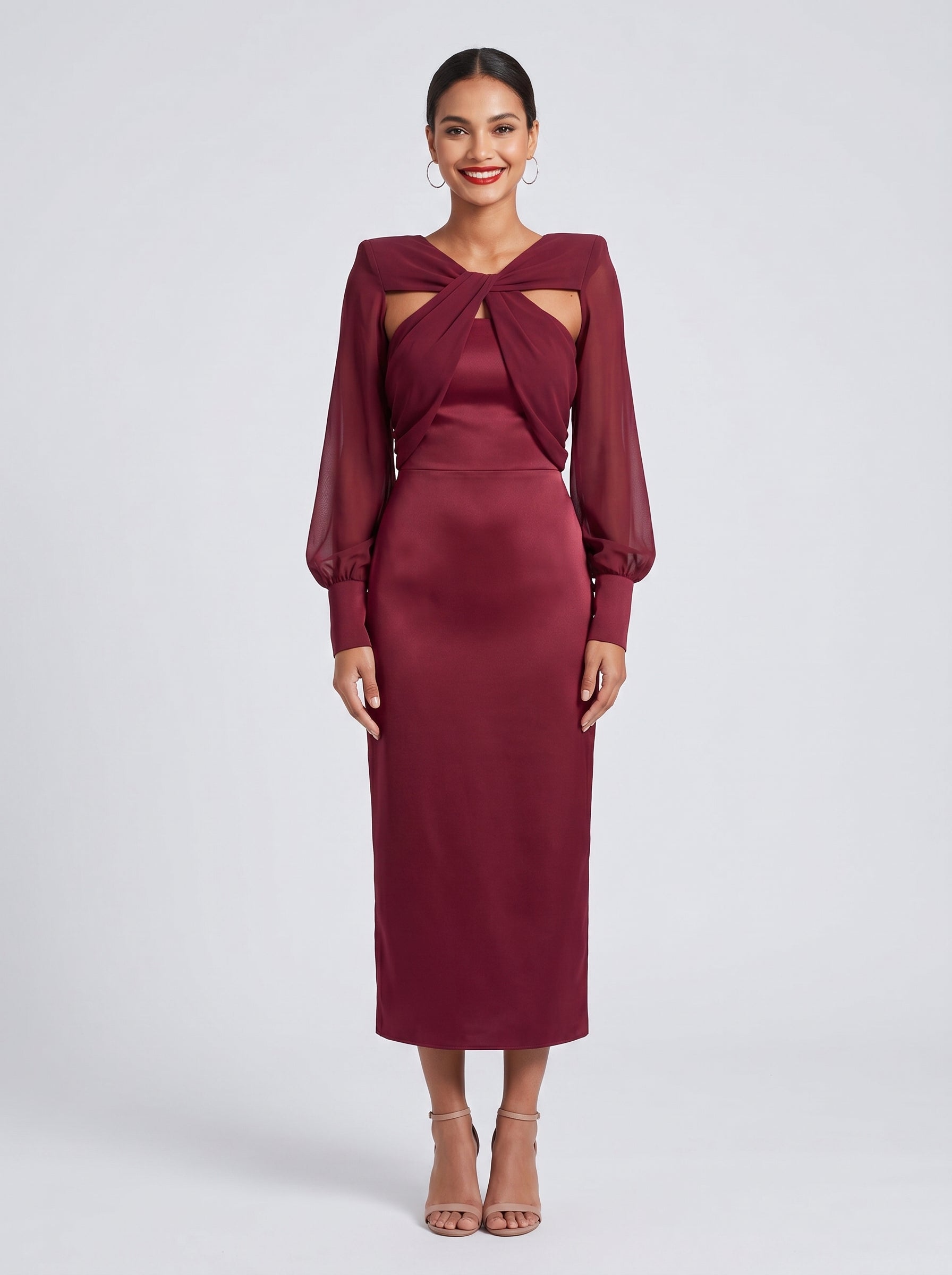 Twist-Front Long Sleeve Maxi Dress