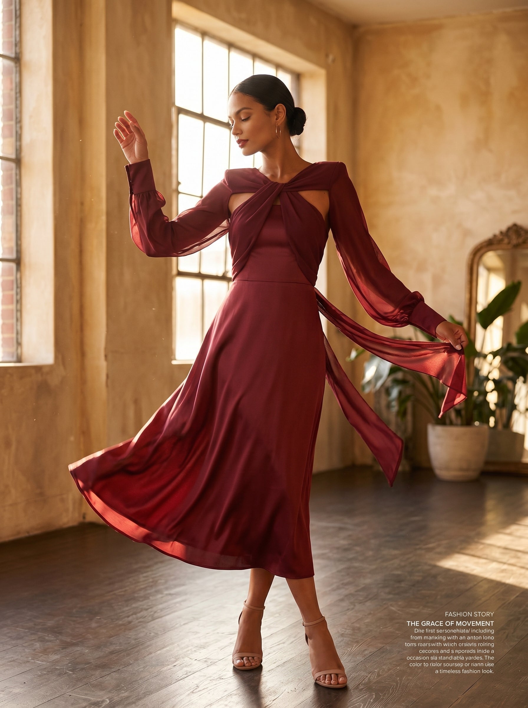 Twist-Front Long Sleeve Maxi Dress