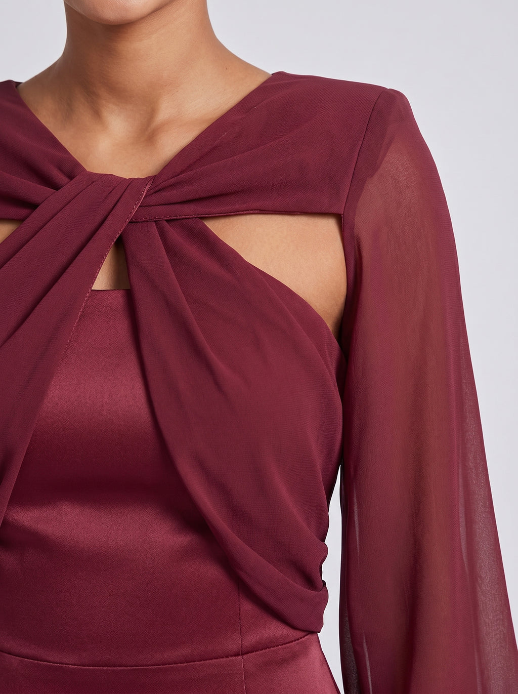 Twist-Front Long Sleeve Maxi Dress