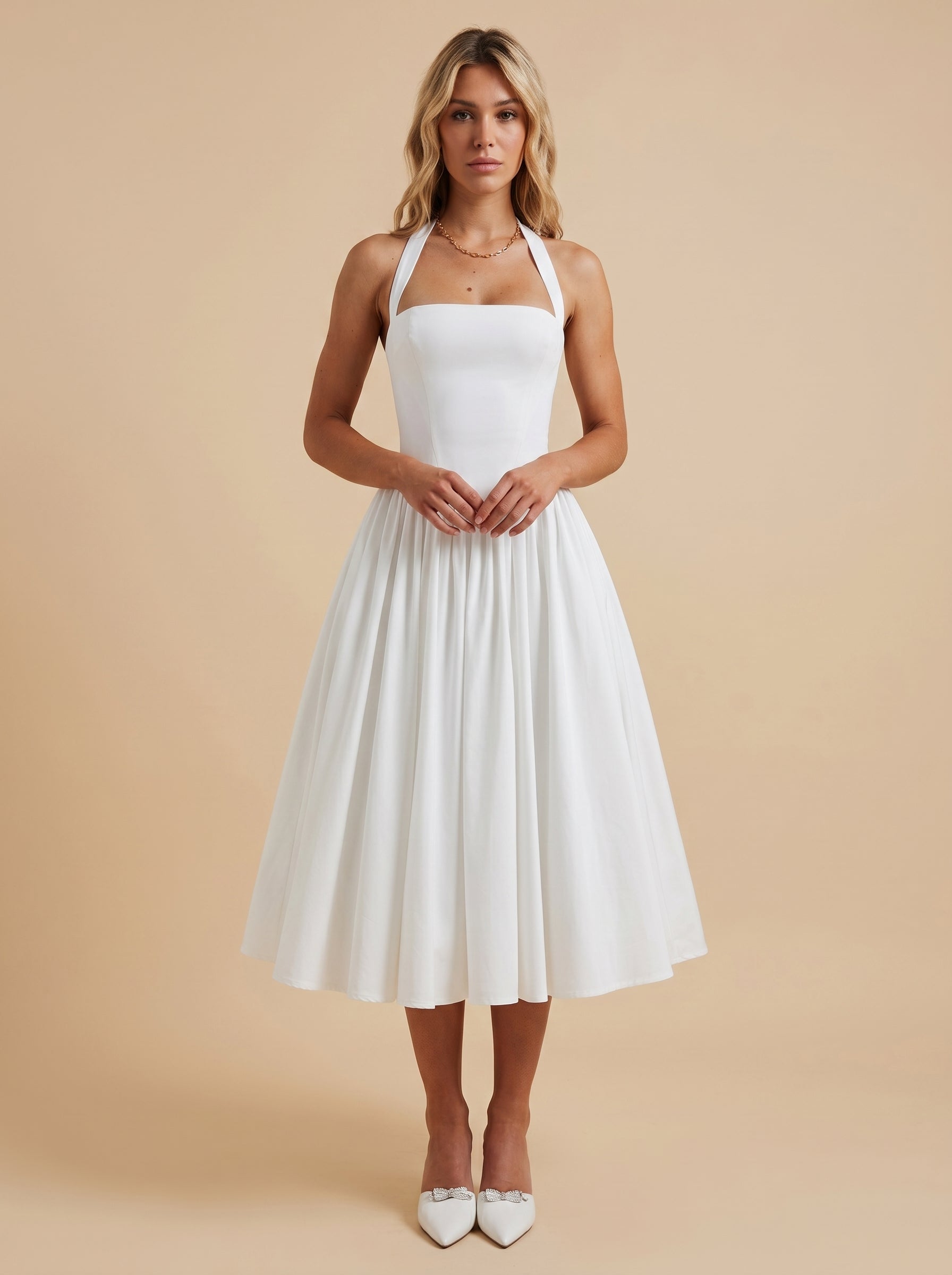 Bella A-Line Halter Dress with Cinched Waist