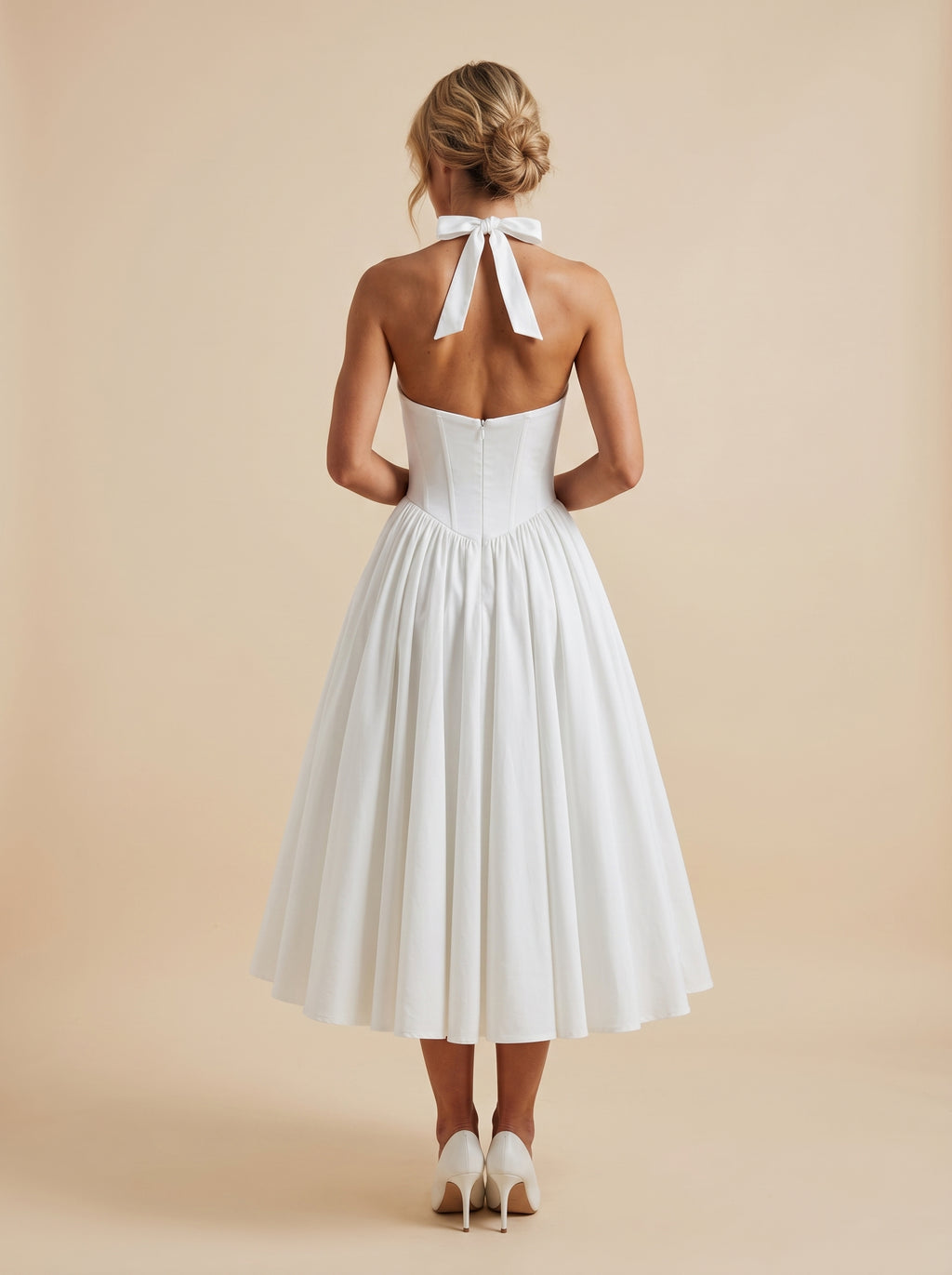 Bella A-Line Halter Dress with Cinched Waist