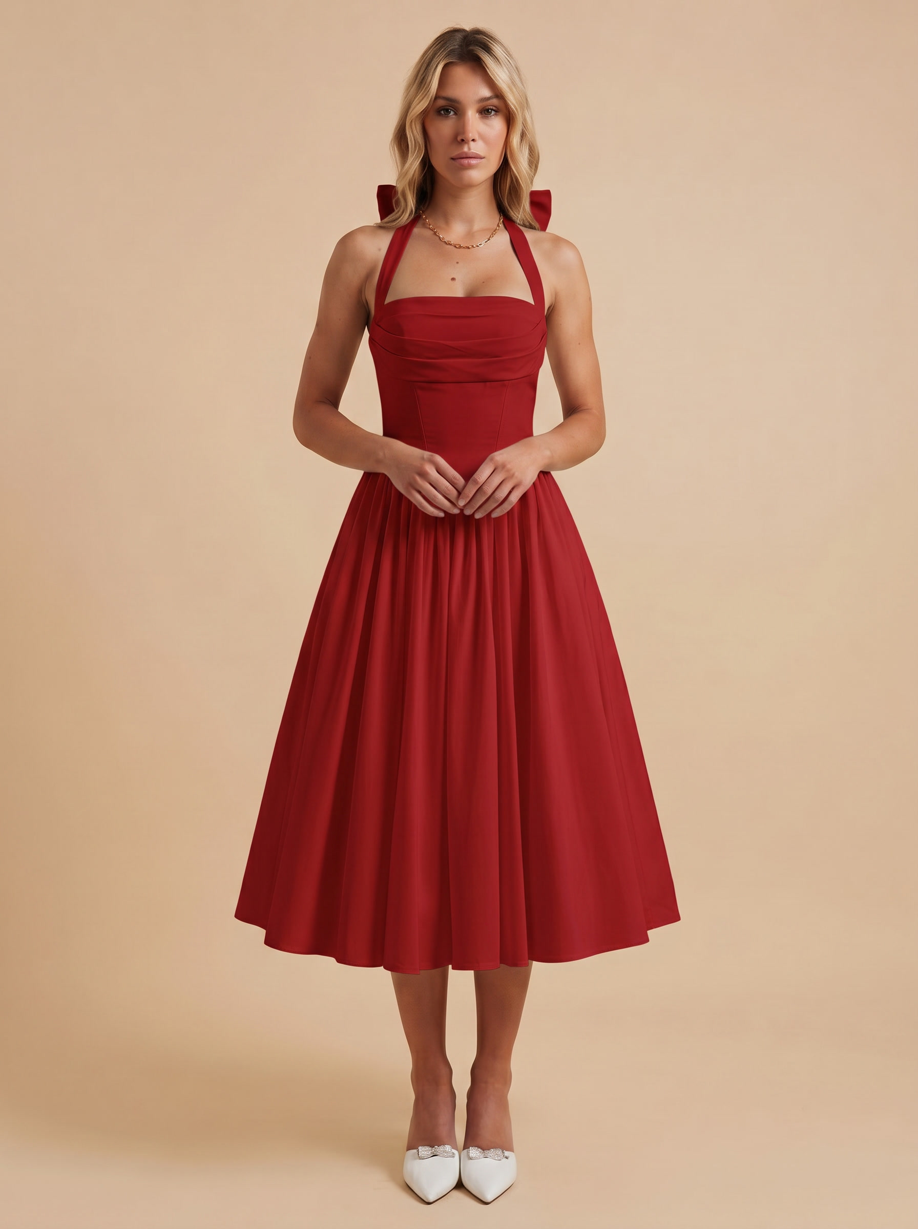 Bella A-Line Halter Dress with Cinched Waist