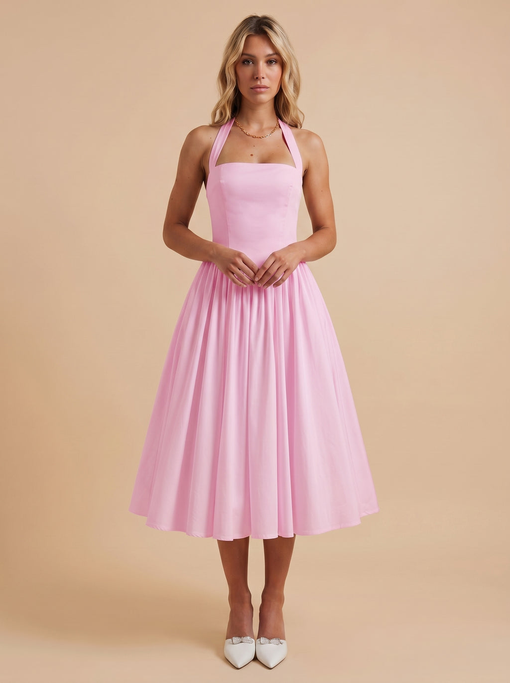Bella A-Line Halter Dress with Cinched Waist